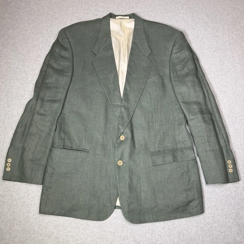 Vintage Givenchy Monsieur Sport Coat Nubby Summer Linen Men's 48 L Solid Green